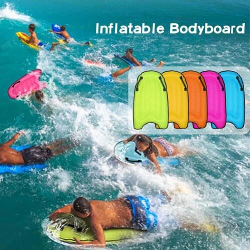 Child Inflatable Surfboard Solid Color Buoy Kickboard With Handle Foldable Surfboards Swimming Pool Beach Floating Mat Pad Float