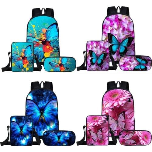 3Pcs/Set Children School Bags Girls Butterfly School Backpack Kids Satchel Boy Car Knapsack Girl Backpack For School Space Bag