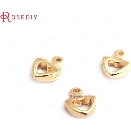 F527)20 pieces 7.5*5.5mm hole 1.5mm 24K Champagne Gold Color Plated Brass Small Heart Charms Jewelry Findings Accessories