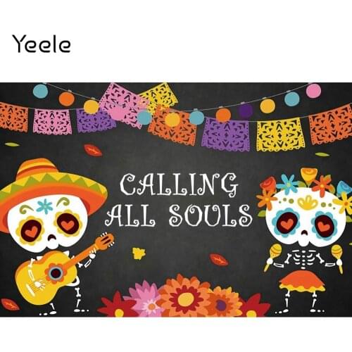 Yeele Photozone Day Of The Dead Backdrop Mexican Skull Guitar Flowers Party Photography Background For Photo Studio Photographic