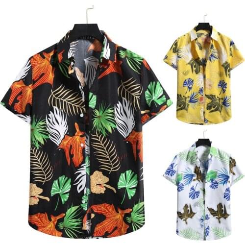2021 New Men Hawaiian Shirts Casual Beach Short Sleeve Aloha Hawaiian Shirt for Men