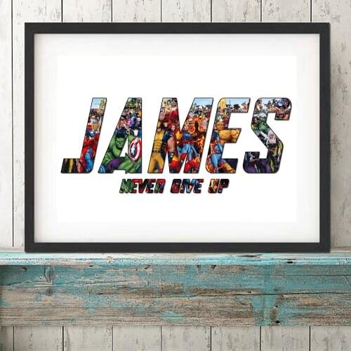 Custom Prints Personalised Name Word Art Canvas Print On Disney Marvel Superhero Movie Poster Wall Painting For Decor Gift
