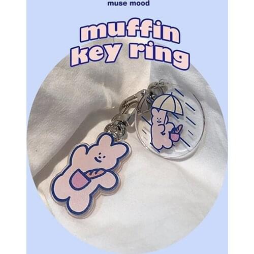 Korean Cartoon Rabbit Key Buckle Circular Key Chain Student Backpack AirPods Diy Decorative Pendant Accessories Key Management