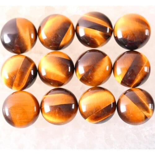 16MM 12MM Round Cabochon CAB Natural Stone Gold Tigers Eye No Drilled Hole Bead for Women Men DIY Jewelry Making Ring 10Pcs