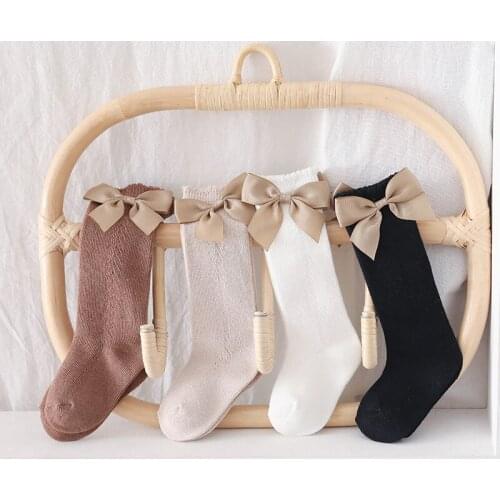 Fashion Mesh Baby Socks Summer Thin Section Princess Baby Bow Pure Color Cotton Middle Stockings Soft Toddler Socks Anti Slip