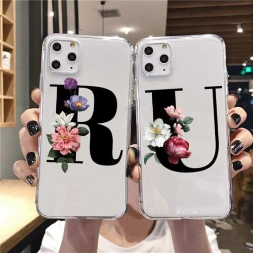 The Letters Alphabet Flowers soft TPU Phone Case for iPhone 12PRO MAX 12mini SE 7 8 plus XR XSMAX 11PRO MAX SE Custom name Cover