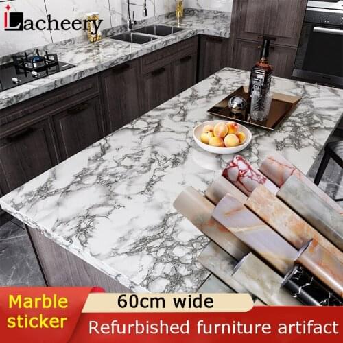 60cm Width Black White Marble Wallpaper Mural PVC Waterproof Vinyl Self-adhesive Wall Paper Kitchen Living Room Desktop Stickers