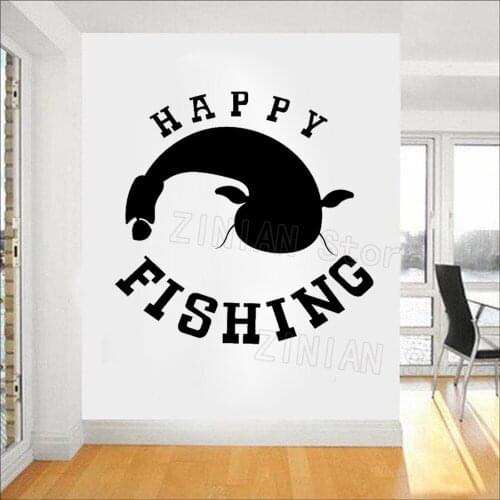 Hunting Wall Stickers Mural Man Cave Decor Living Room Home Decorate Fishing Hobbies Fish For Men Vinyl Wall Decal Z417