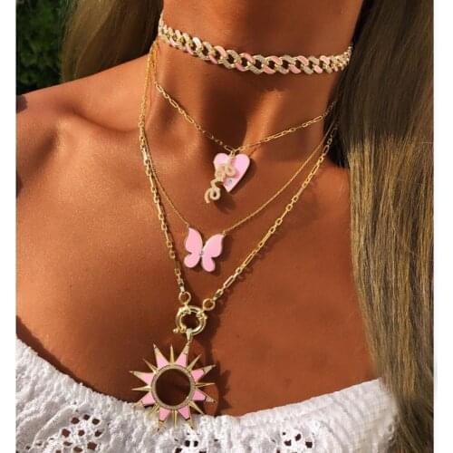 Wholesale 2021iced out bing 5A Cubic zirconia Neon rainbow enamel choker necklace for women charm cuban link chain party jewelry