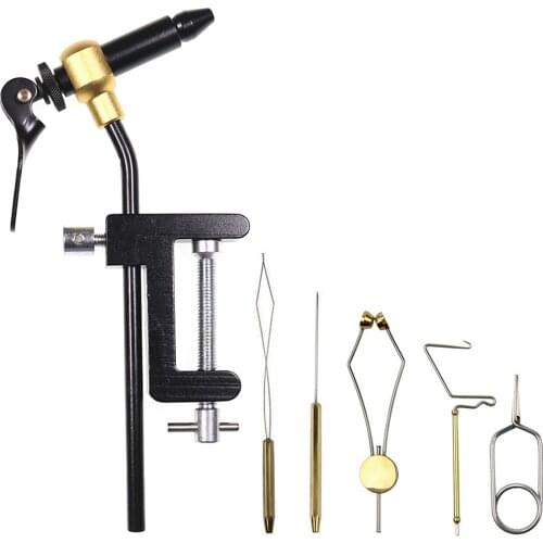 Portable Fly Tying Vise 360° Rotary Bobbin Holder Threader Whip Finisher Bodkin Hackle Plier Brass Fly Tying Tools kit