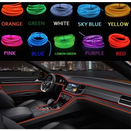 Haoyuehao DIY Decoration 12V Auto Car Interior LED Neon Light EL Wire Rope Tube Line Party Weeding Decal 10 Colors 1M