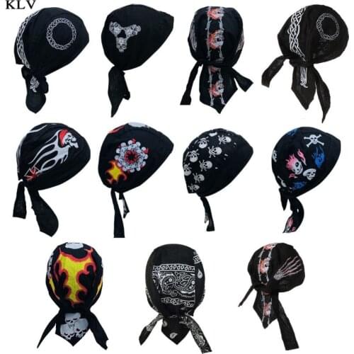 Unisex Sport Outdoor Bandana Adjustable Head Wrap Hip Hop Skull Flames Print Motorcycle Beanie Helmet Cap Liner Pirate Headscarf