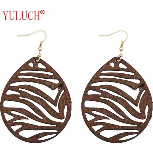 YULUCH Vintage African Natural Wooden Drops Openwork Ethnic Pattern Pendant for Ethnic Women Fashion Earrings Jewelry Gifts