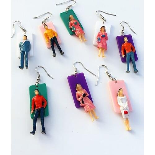 Fun Cartoon Figure Acrylic Cute Girl Colorful Humanoid Villain Drop Earrings Purple Pink Earrings Creative Unique Funny Jewelry
