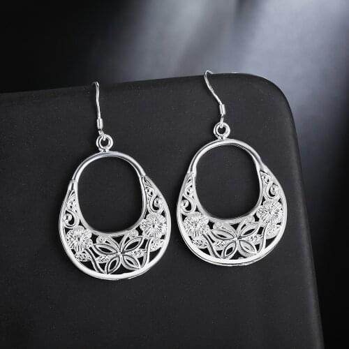 New hot 925 Sterling Silver Carved butterfly flower Earrings for Women Fashion party Jewelry Popular brands Holiday gift Wedding