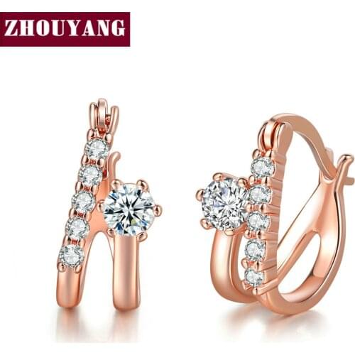 ZHOUYANG Top Quality Crystal Mosaic Stud Earring Rose Gold Color Jewelry Austrian Crystal ZYE655 ZYE147