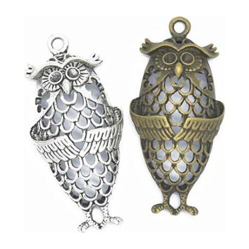 15pcs/lot 51x24mm Antique Silver Plated Alloy Owl Charms Pendant Fit For Jewelry Findings