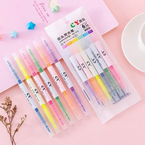 6/12-Color Double-Headed Highlighter Pen Color Marker Pen Two-color Highlighters School Supplies Office Stationery Set