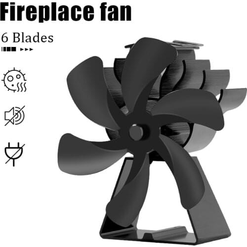 6 Blades Heat Powered Stove Fan Black Fireplace komin Log Wood Burner Eco Friendly Quiet Fan Home Efficient Heat Distribution