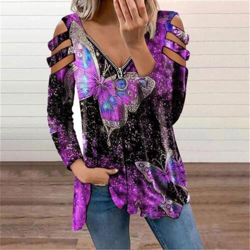 Floral Print Off Shoulder Blouse Vintage V Neck Hollow Out Tunic Shirts Long Sleeve Autumn Blouses And Shirts For Women 40