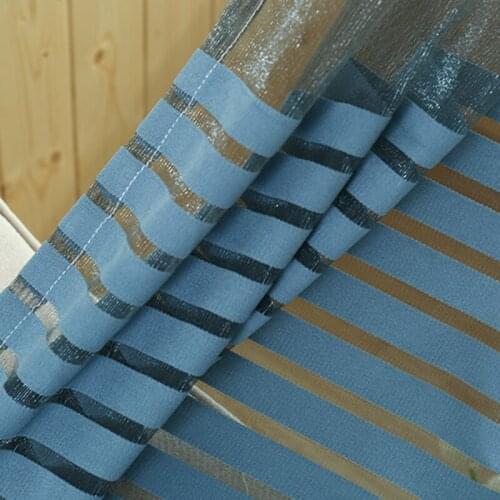 Decorative Semi Lace Striped sheer Curtain Tulle Voile Panels for Windows Living Room Kitchen Bedroom Rooms Door Curtains