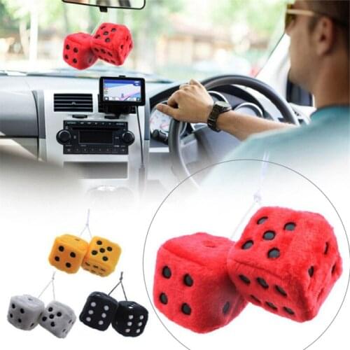 Car Plush Dice Decoration Rear View Mirror Hanging Pendant Ornament Plush Dice Colorful Craps Mirror Car Pendant