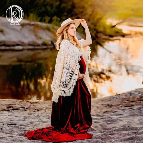 Don&Judy Velvet Maternity Dress For Christmas Photo Shoot Maternity Photography Dress Baby Shower Party Pregnancy Dress