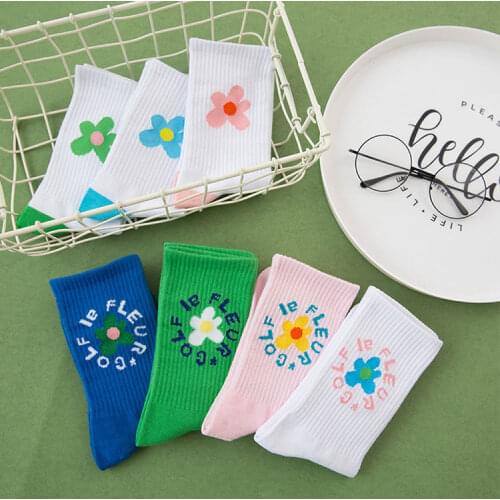 Socks Women Beauty Flower Socks Woman Golf Long Tube Stockings Womens Classics Knee High Socks Sport Long Sweatwear Sock White