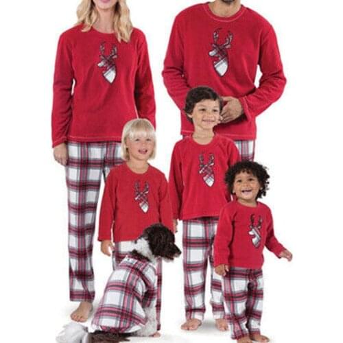 Christmas Family Matching Cartoon Check Pajamas Set Adult Kid Girl Sleepwear Nightwear Homewear