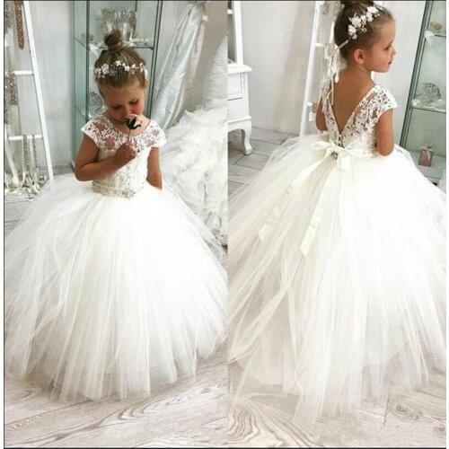 Princess Lace Ball Gown Flower Girl Dress Pageant Gowns New First Communion Dresses For Girls