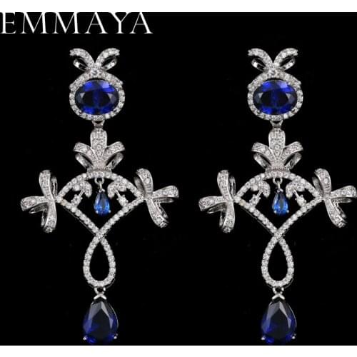 EMMAYA Fashion Luxurious Unique Micro Paved Blue Purple CZ Crystal Drop Earrings for Women Charming Wedding Jewelry