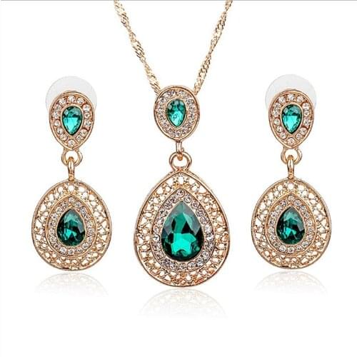 Trendy Women bridal Wedding Jewelry Sets Charm Crystal Water Drop Pendant Necklaces Earrings Sets Shining Zircon bijoux E+N01