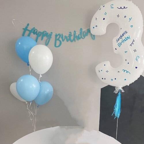 Ins Style Boy Birthday Graffiti White Number Balloon Kit Blue Helium Balloons Golobs Baby Shower Decorations