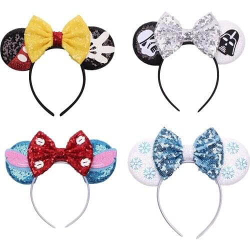 Disney Mickey Stitch Frozen Ears Headband Sequins Hair Bows Charactor For Women Festival Hairband Girls Hair Accessories Party