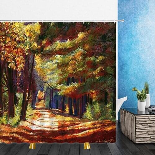 Landscape Shower Curtains Coconut Tree Winter Natural Scenery 3D Waterproof Bathroom Decor Home Bathtub Polyester Curtain Set