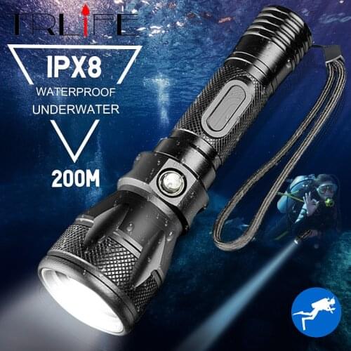 IPX8 L2 Professional Diving LED Flashlight Underwater 200m Waterproof Rating Dive Light 5 Lighting Modes for Diving Activities