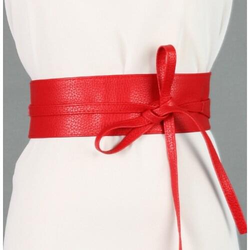 New Fashion PU leather Wide belts for Women Hasp Elastic Patent Leather Female Ribbon bow two laps Belt Girls girdle