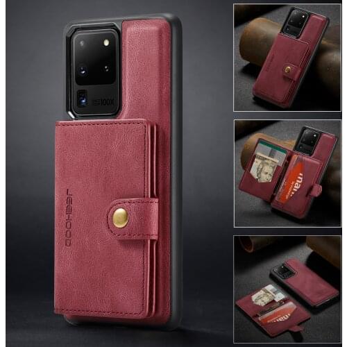 Retro business magnetic wireless charging phone case For Samsung S20 S21 Note 20 ultra Note8 9 10 plus detachable card phone bag