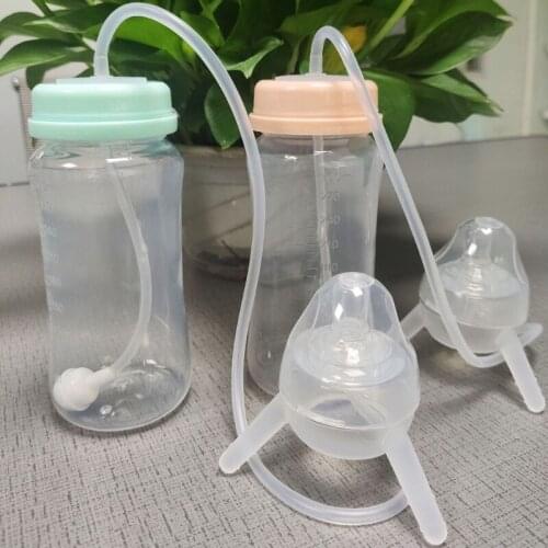 300 ml Self-Feeding Baby Bottle with Long Straw Tube Handless Imitation Milk Weaning Bottle Anti-Colic Nursing Feeding System