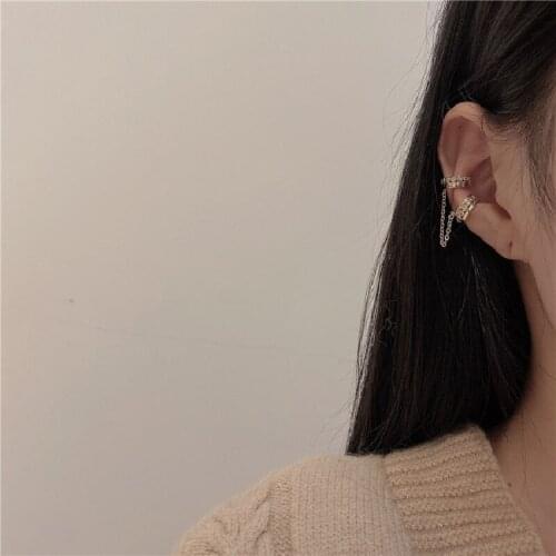 New Cold Wind No Pierced Ear Clip Chain Tassel Earrings Punk Style Personality Wild High-End Ear Bone Clip Ladies Jewelry