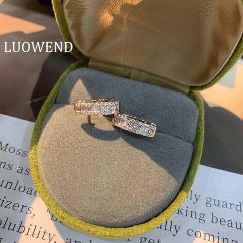 LUOWEND 100% 18K Solid White/Rose Gold Earring Women Engagement Hoop Earrings 0.5 CT Real Natural Diamond Earring Fashion Design