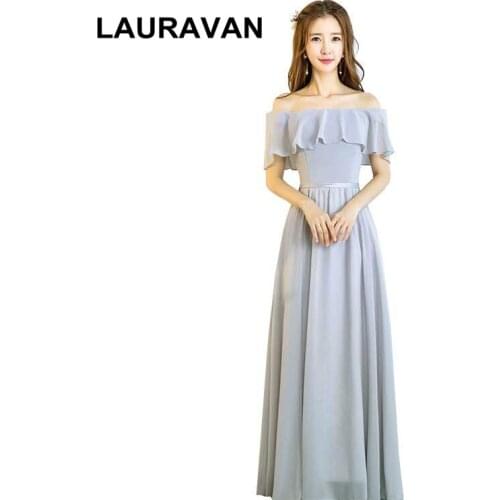 Elegant sleeve chiffon bridesmaid gown off the shoulder boat neck gowns long formal dress women special occasion dresses 2020