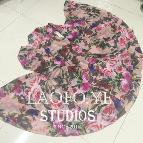Printed New rose hummingbird chiffon silk waist band 360 big dress with free suspender