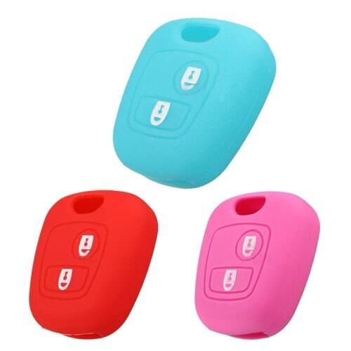 2 Button Silicone Key Fob Case Cover For Peugeot 307 107 207 405 Citroen C3 Saxo, Pink