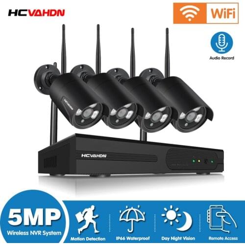 CCTV WIFI Security Monitoring Camera System 5MP 4 Channel Wireless NVR Kit Outdoor WIFI IP Surveillance Camera System Set 4CH