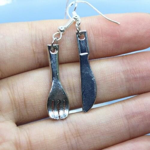 Funny Kitchen Knife-Fork-Spoon Earrings Womens Fashion Simulation Kitchenware Hand-made DIY Personality Jewelry Birthday Gifts