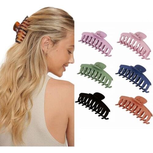 6Pcs/Set Lightweight Frosted Pattern Hair Claws Clip Anti-Slip Acrylic Simple Oval Hollow Grasp Hair Crab Clips Hair Accessories