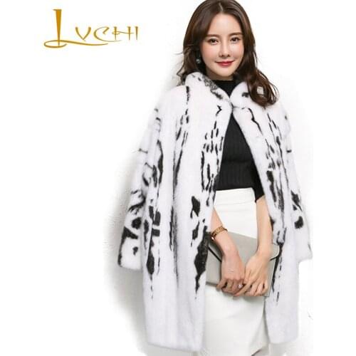 LVCHI Winter 2019 Natural Real Mink Fur Coat Womens Long Sleeve Mandarin Collar Milk Color Loss Slim Office Lady Mink Coats