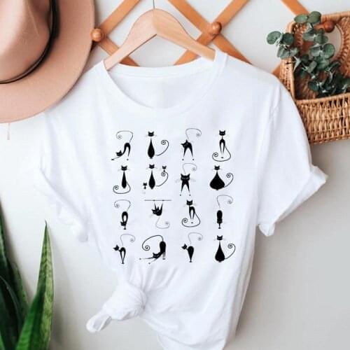 Women Summer Tshirts Cat Style Ladies Cartoon Kawaii Fashion Short Sleeve Clothes Graphic T Top Lady Print Female Tee T-Shirt