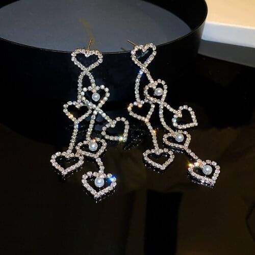 Love Heart Crystal Drop Earrings for Women Long Tassel Rhinestone Dangle Earrings Weddings Jewelry Accessories